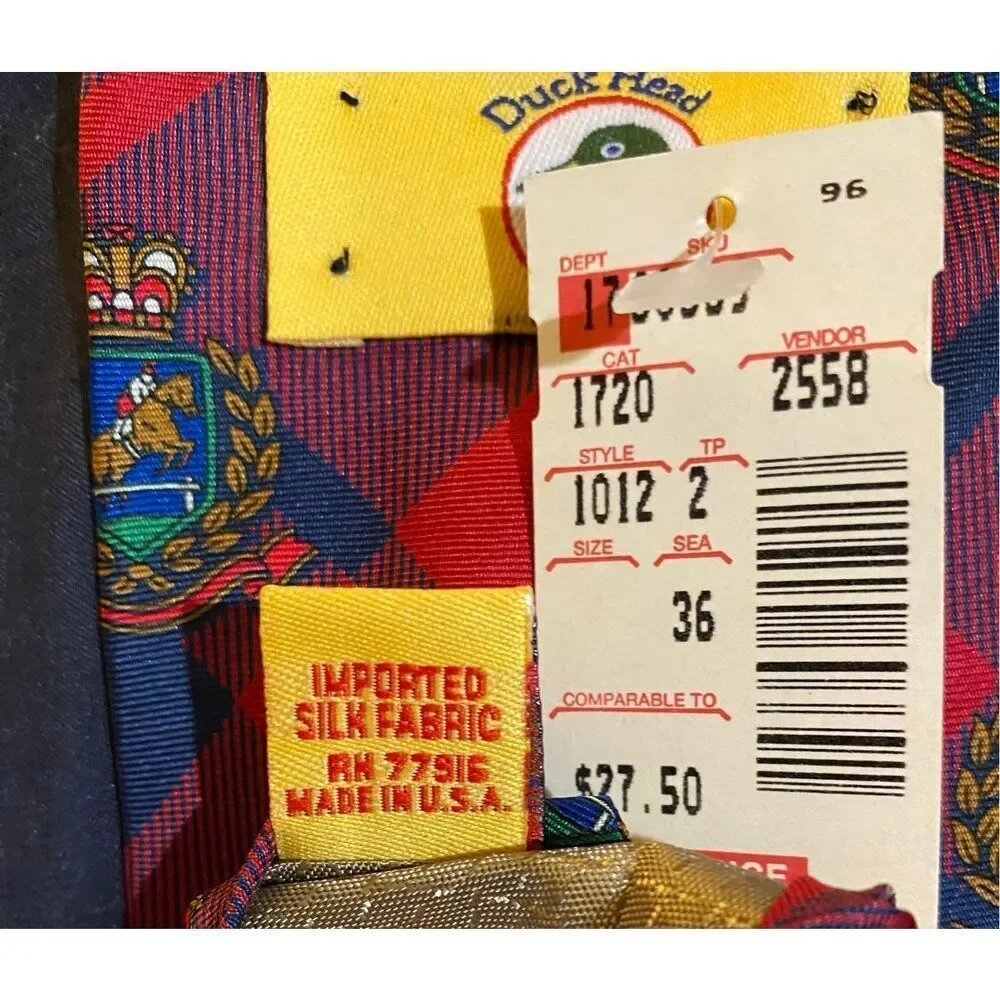 NOS Duck Head vintage men’s themed horse plaid silk tie 57